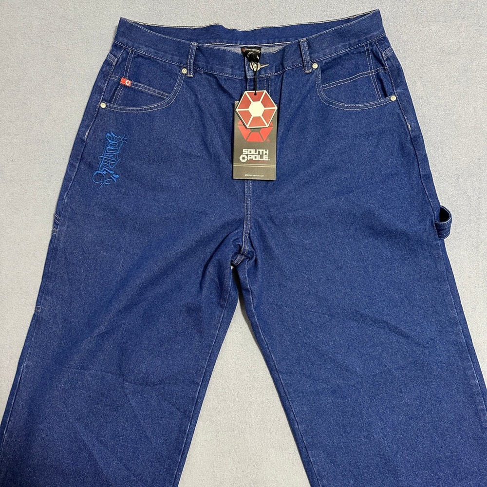 Southpole Baggy Carpenter Jeans Denim Embroidered Logo Blue Mens Size W38 L32 - Picture 9 of 16